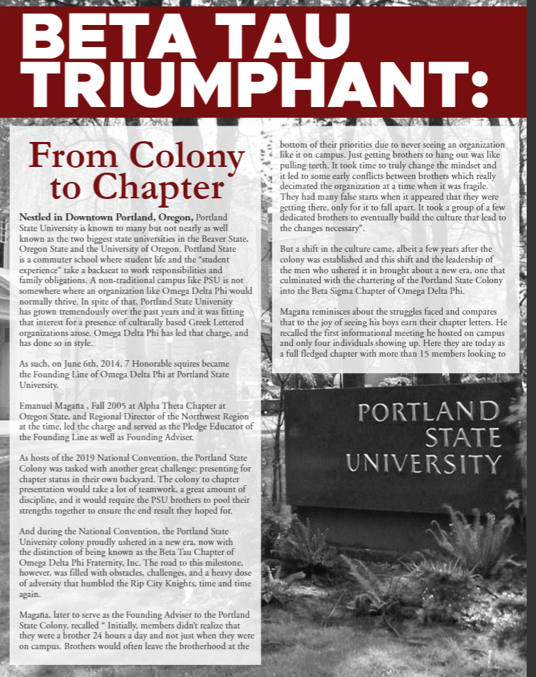 From The Pages of 7VISIONS: Beta Tau Triumphant; Portland State’s Journey From Colony to Chapter